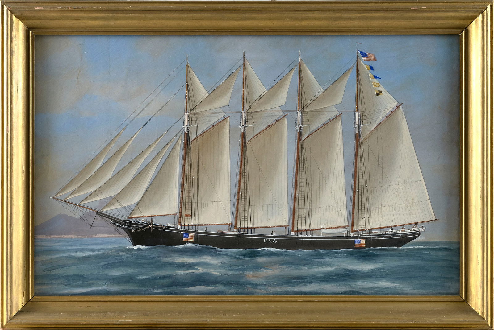 AMERICAN SCHOOL (19th Century,), Portrait of the ship Margurette., Gouache on paper, 15" x 26" (1 of 2)