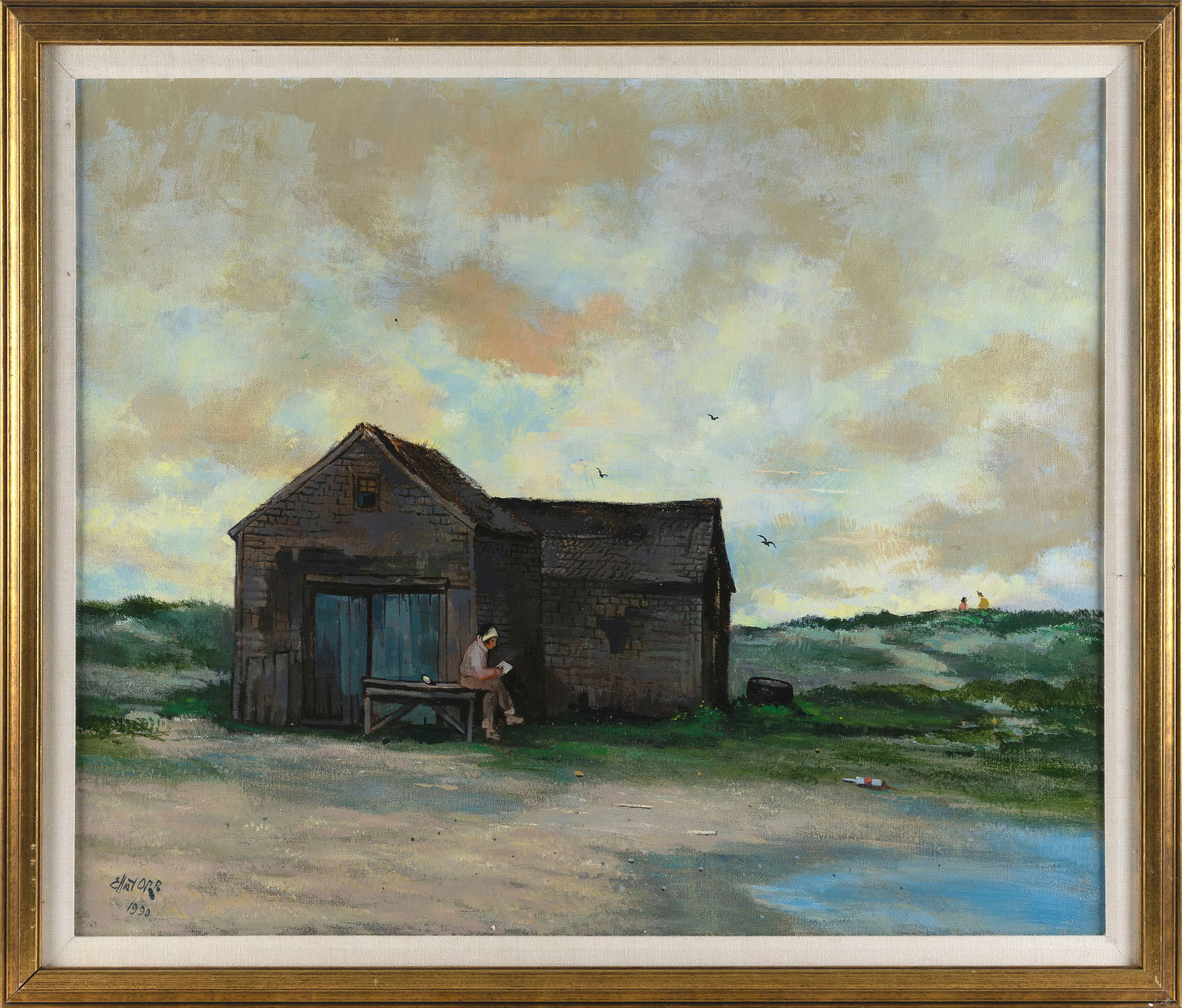 ELLIOT ORR (Massachusetts/Florida, 1904-1997), "A Late Visitor"., Oil on canvas, 30" x 36". Framed: ELLIOT ORRMassachusetts/Florida, 1904-1997"A Late Visitor". Signed and dated lower left "Elliot Orr 1990".Oil on canvas, 30" x 36". Framed 35" x 41".