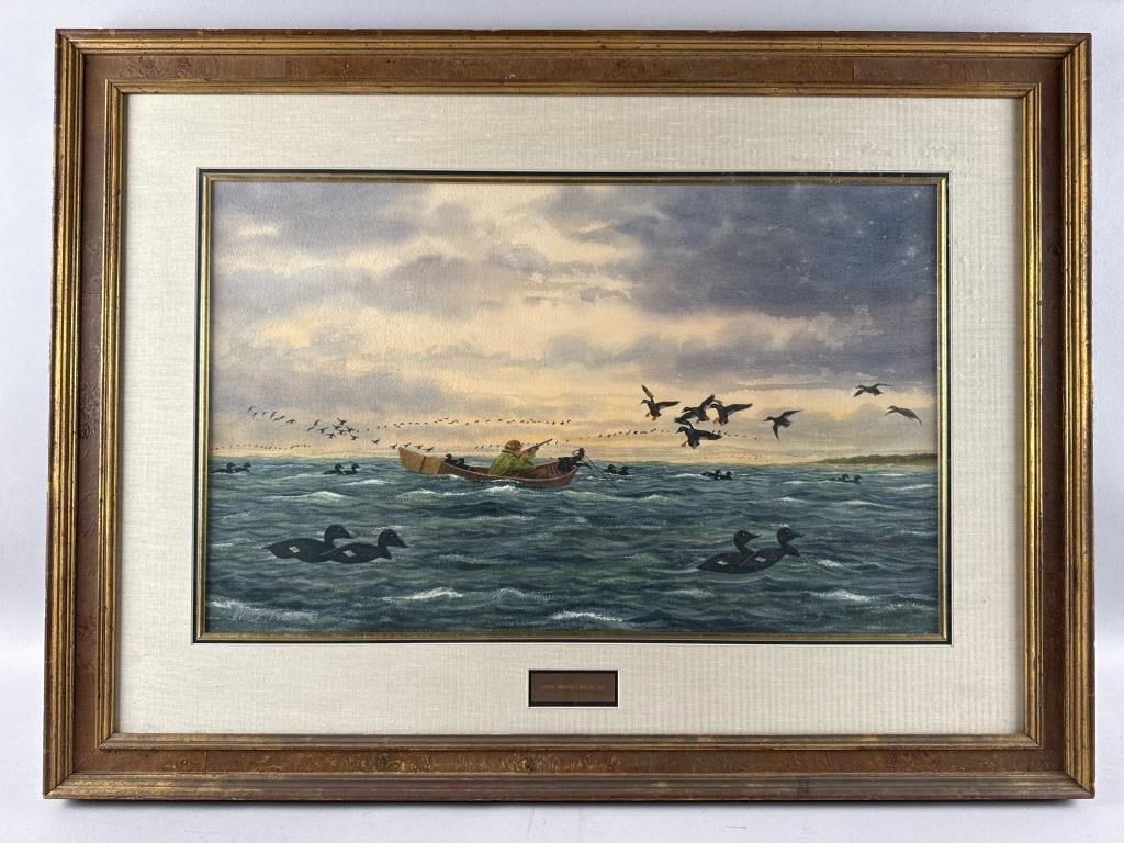 WILLIAM P. TYNER (America, 1935-1987), "Scoter Shooting Cape Cod Bay"., Watercolor on paper, 16" x: WILLIAM P. TYNERAmerica, 1935-1987"Scoter Shooting Cape Cod Bay". Signed lower left "Wm P. Tyner".Watercolor on paper, 16" x 26". Framed 27" x 37".