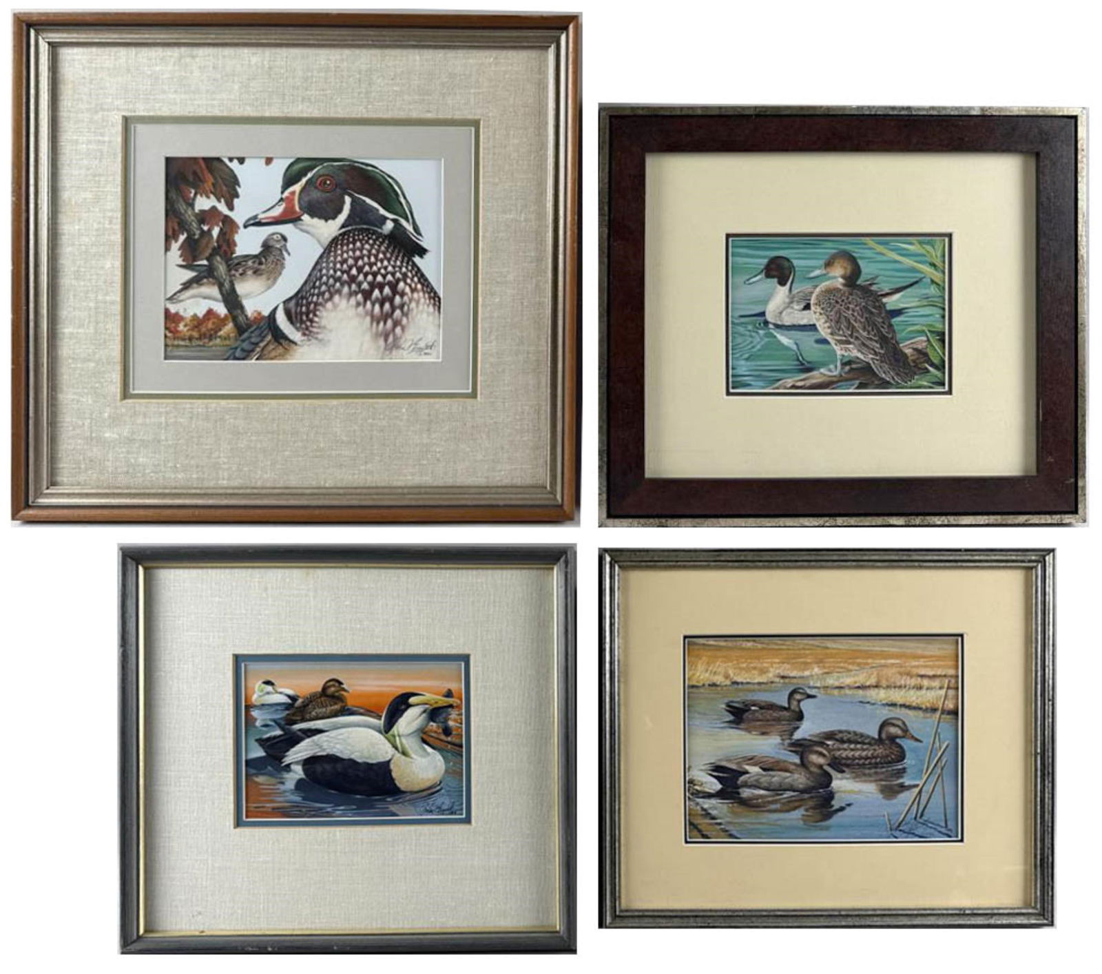 JOHN F. EGGERT (Massachusetts, 1934-2001), Four views of ducks., Acrylics on paper, 5" x 7", 6.5" x: JOHN F. EGGERTMassachusetts, 1934-2001Four views of ducks. All signed lower right "John F. Eggert".Acrylics on paper, 5" x 7", 6.5" x 8", 6.5" x 9" and 5" x 7". Framed 13.5" x 15.5", 12" x 14", 16" x