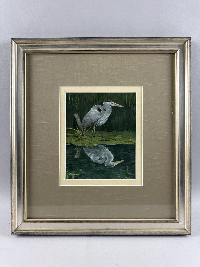 ARTHUR MONIZ (Massachusetts, 1925-2018), Great blue heron., Watercolor on paper, 7.75" x 6". Framed: ARTHUR MONIZMassachusetts, 1925-2018Great blue heron. Signed lower left "Arthur Moniz".Watercolor on paper, 7.75" x 6". Framed 16.5" x 15.25".