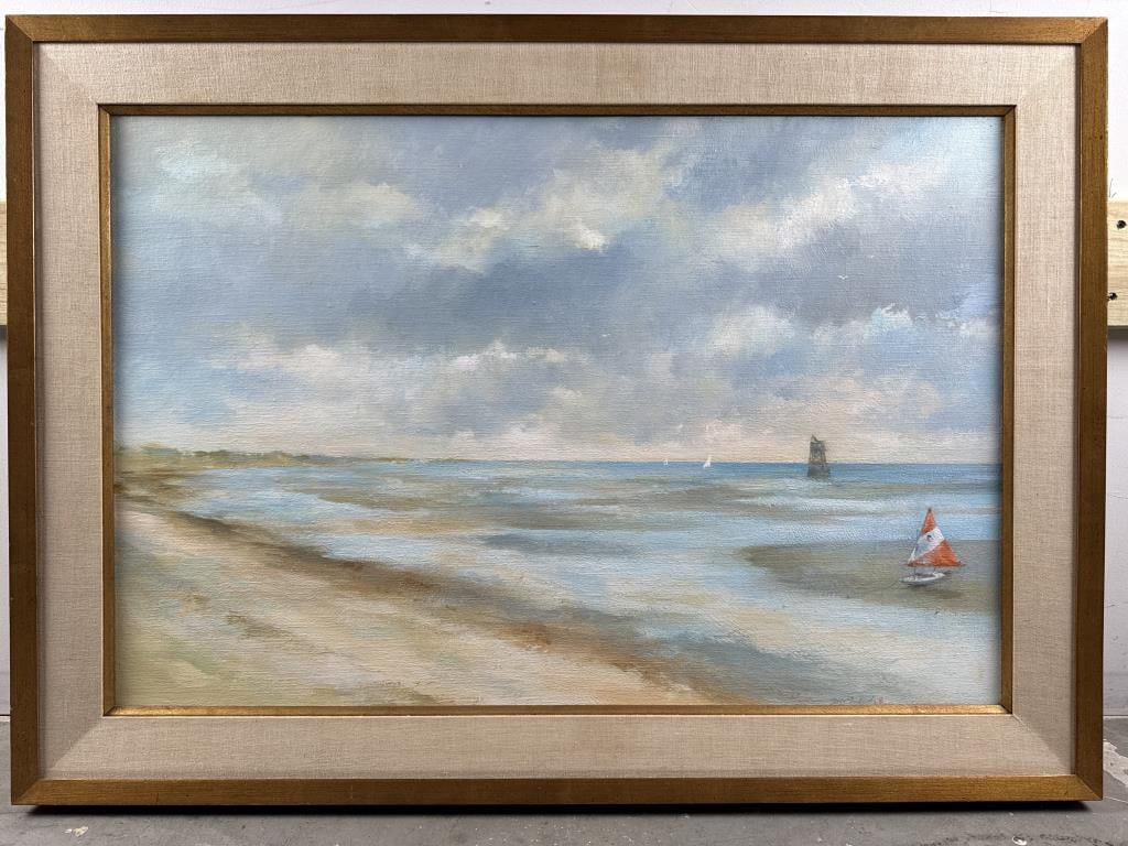 HAL MCINTOSH (Florida/Virginia, 1927-2016), "Low Tide at Freezer Beach"., Oil on canvas, 24" x 36". (1 of 2)