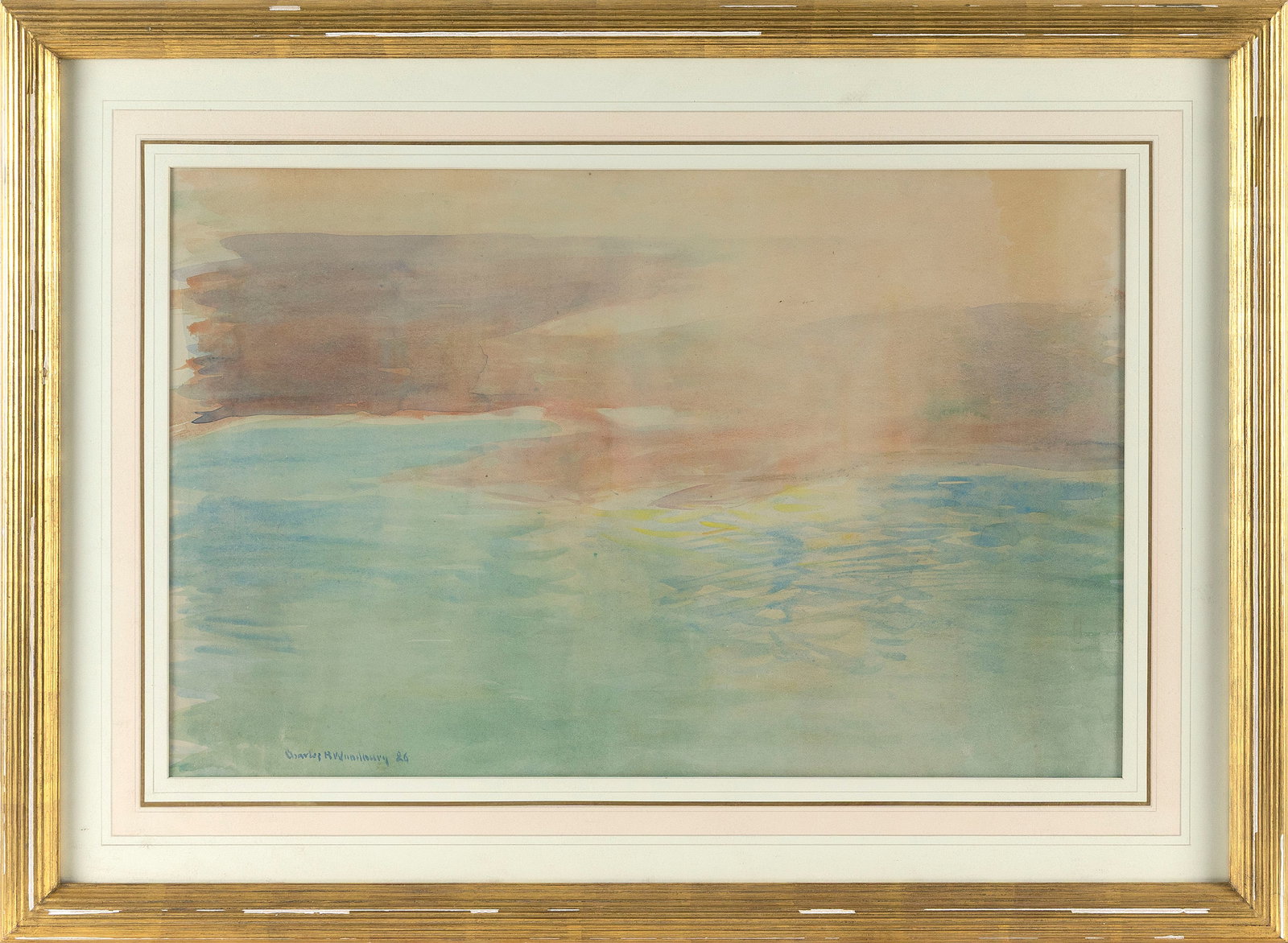 CHARLES HERBERT WOODBURY (Maine/Massachusetts, 1864-1940), "Aerial View"., Watercolor on paper,: CHARLES HERBERT WOODBURYMaine/Massachusetts, 1864-1940"Aerial View". Signed and dated lower left "Charles H. Woodbury 26".Watercolor on paper, 15.5" x 25" sight. Framed 24" x 34". Provenance:Vose G