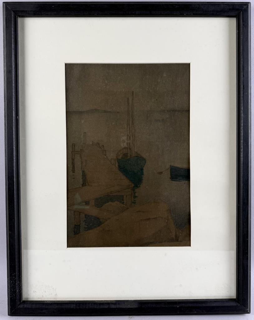 GEORGE JOSEPH KOCH (California/New Jersey, 1885-1951), Nocturnal harbor scene., Watercolor, 13.75" x: GEORGE JOSEPH KOCHCalifornia/New Jersey, 1885-1951Nocturnal harbor scene. Signed lower left "George Koch".Watercolor, 13.75" x 9.5" sight. Framed 23.5" x 18.5".