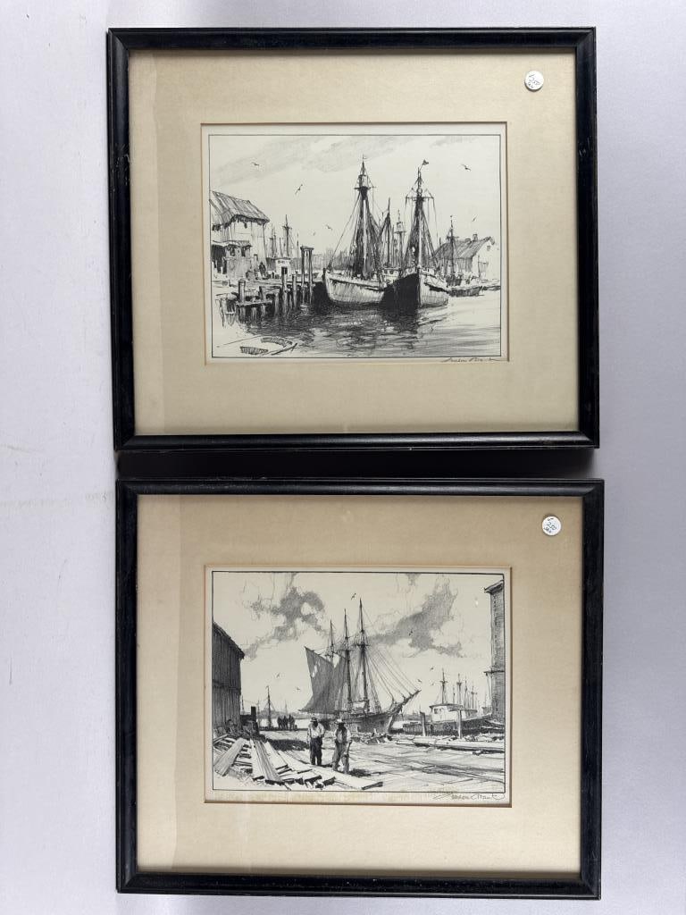 GORDON HOPE GRANT (New York/California/United Kingdom, 1875-1962), "Sunday in Port" and "Gloucester (1 of 8)