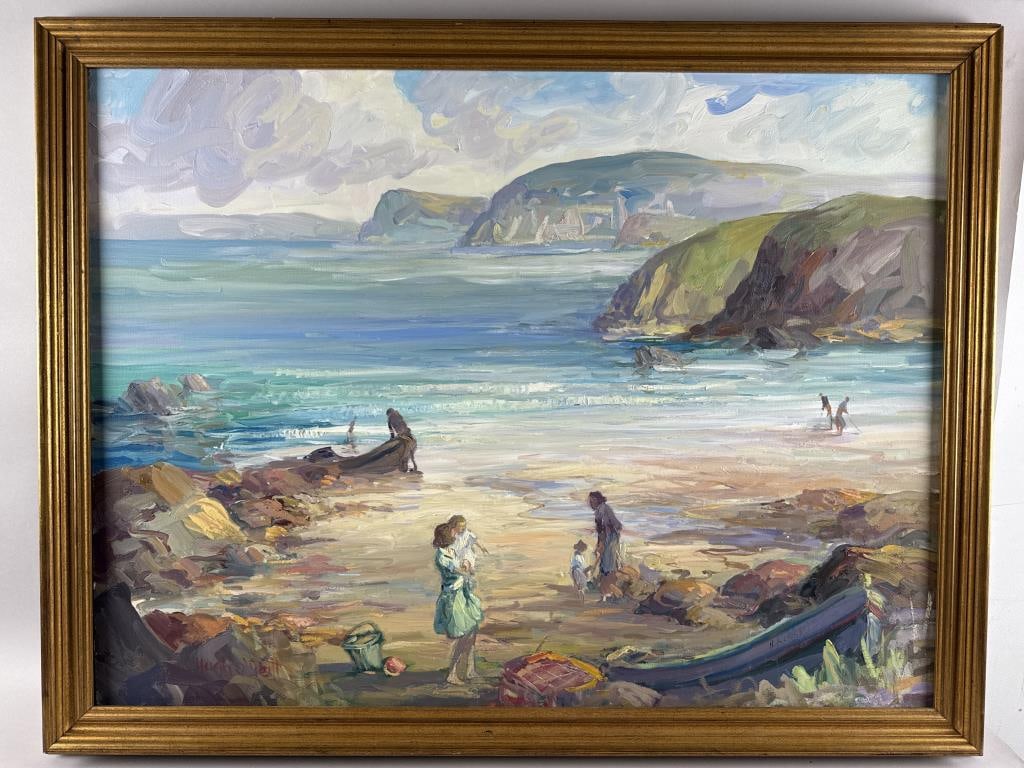HUGH O'NEILL (Florida/Ireland, 1959-), Shore scene., Oil on canvas, 30" x 40". Framed 34.25" x: HUGH O'NEILLFlorida/Ireland, 1959-Shore scene. Signed lower left "Hugh O'Neill".Oil on canvas, 30" x 40". Framed 34.25" x 44.25".