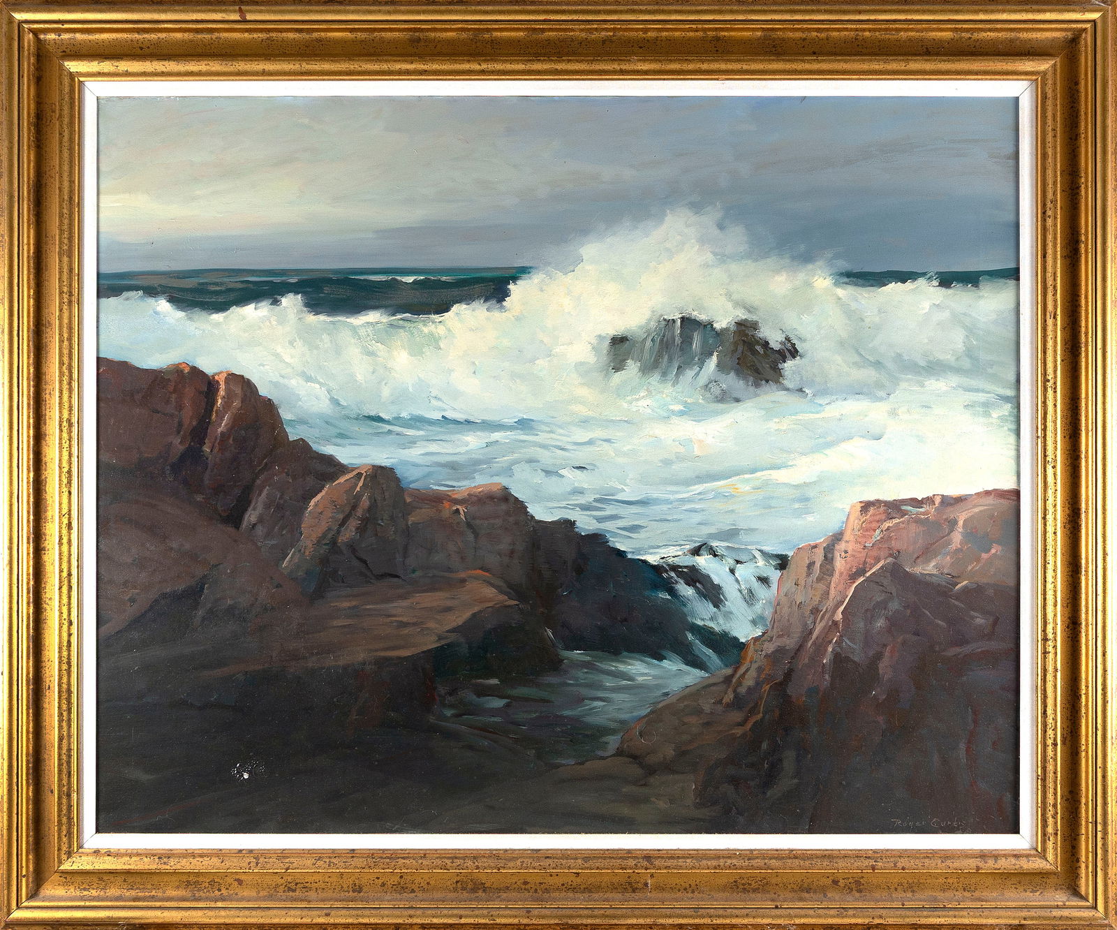 ROGER WILLIAM CURTIS (Massachusetts, 1910-2000), Crashing waves., Oil on canvas, 40" x 50". Framed (1 of 3)