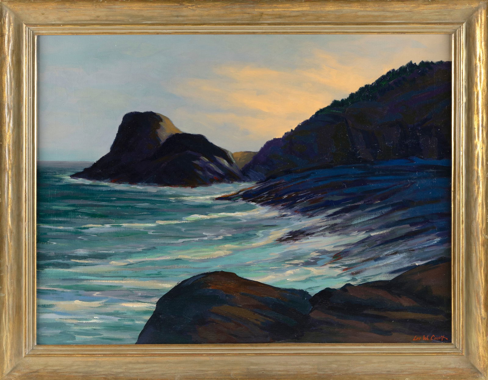 LEE WINSLOW COURT (Massachusetts/Maine, 1903-1992), Waves lapping at a rocky coast., Oil on canvas, (1 of 2)