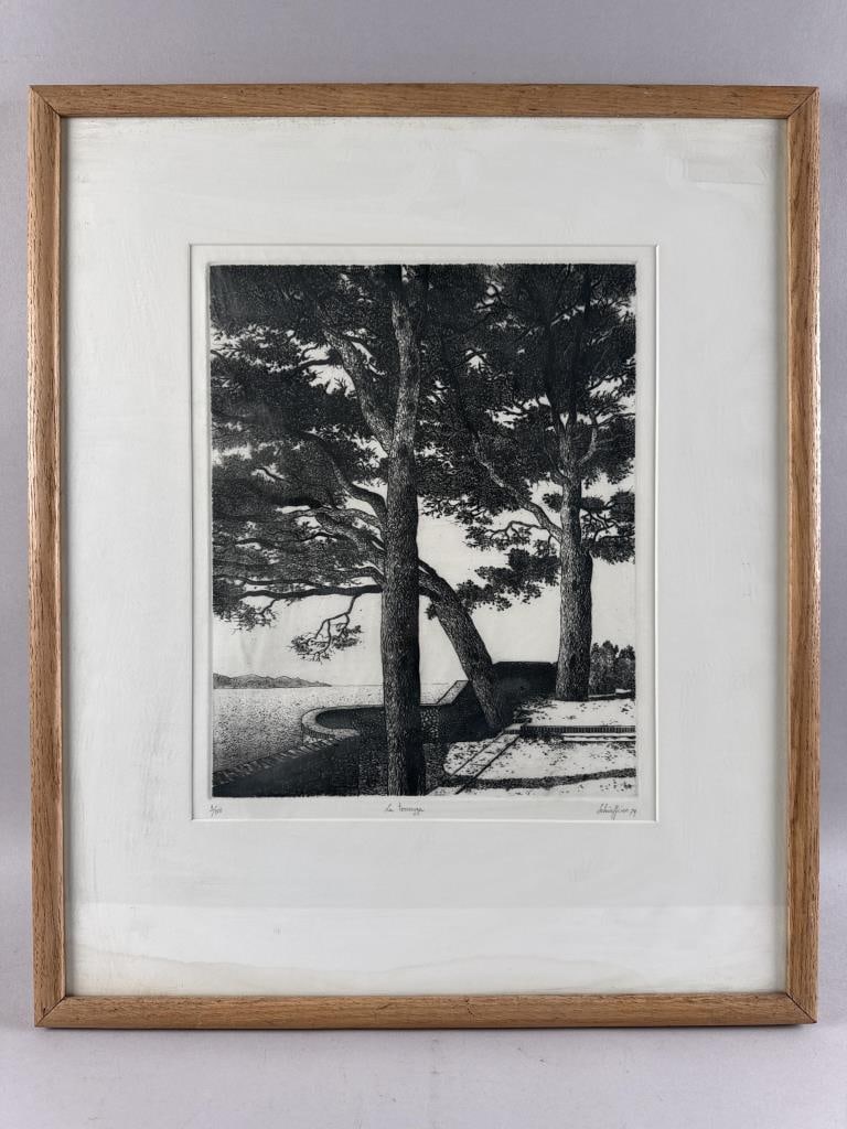 FEDERICO SCHIAFFINO (Italy, 1953-), "La Terrazza", 1979., Lithograph, 14" x 10.5". Framed 24" x: FEDERICO SCHIAFFINOItaly, 1953-"La Terrazza", 1979. Signed lower right "F. Schiaffino". Numbered 3/100.Lithograph, 14" x 10.5". Framed 24" x 14.5".