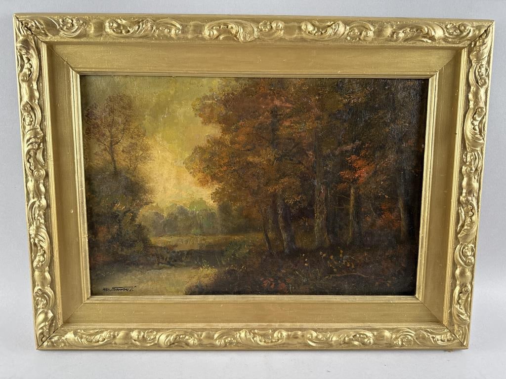 CONTINENTAL SCHOOL (19th Century,), Autumnal landscape., Oil on board, 11.5" x 18". Framed 17" x (1 of 2)