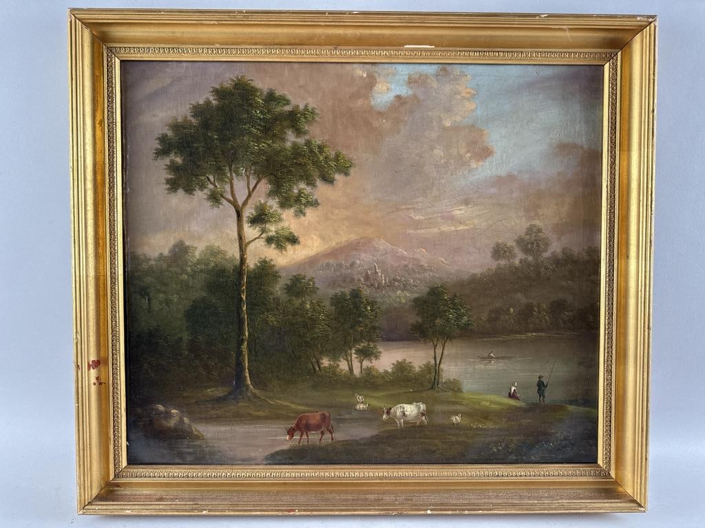 LANDSCAPE WITH A CASTLE ON A MOUNTAIN 19th Century Oil on canvas, 19.25" x 23". Framed 22.5" x: LANDSCAPE WITH A CASTLE ON A MOUNTAIN19th CenturyUnsigned.Oil on canvas, 19.25" x 23". Framed 22.5" x 26.5".