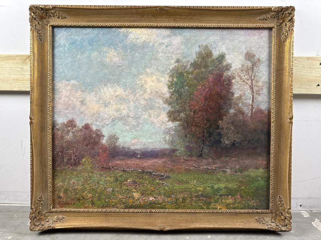 HERMAN LAMBDEN (New York, 1859-1935), Autumnal landscape., Oil on canvas, 25" x 30". Framed 30.5" x: HERMAN LAMBDENNew York, 1859-1935Autumnal landscape. Signed lower left "H. Lambden".Oil on canvas, 25" x 30". Framed 30.5" x 35.5".