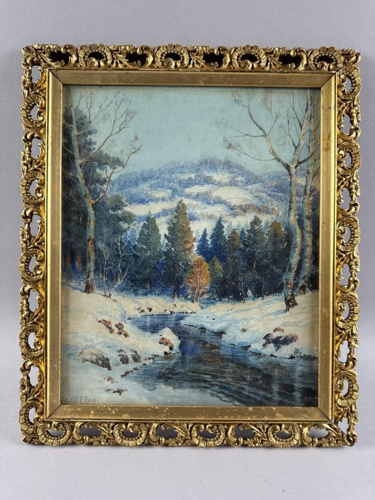 AMERICAN SCHOOL (20th Century,), Winter landscape with an icy stream., Watercolor on paper, 11.5" x: AMERICAN SCHOOL20th CenturyWinter landscape with an icy stream. Signed lower left "Wm. R. Reese".Watercolor on paper, 11.5" x 9.25" sight. Framed 14.5" x 12.5".