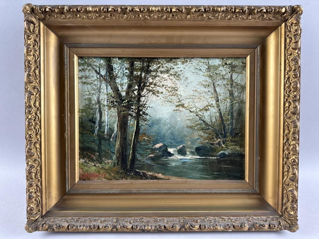 D.A. FISHER (Maine/California, 1867-1940), A forest brook., Oil on canvas, 9" x 12". Framed 14" x (1 of 3)