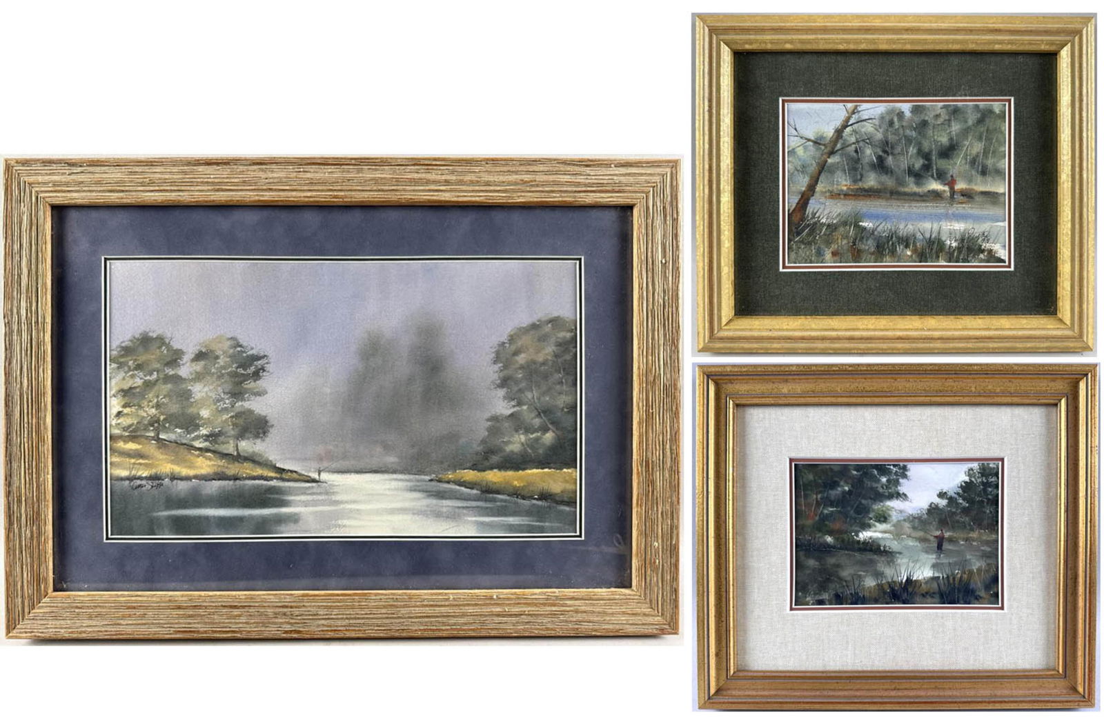 ANTON (TONY) STETZKO (Massachusetts, 1950-2015), Three fly fishing scenes., Watercolors, 8" x 14",: ANTON (TONY) STETZKOMassachusetts, 1950-2015Three fly fishing scenes. Two signed lower left and one lower right.Watercolors, 8" x 14", 5" x 6.5 and 4.5" x 6.5". Framed 14" x 20" and 10" x 12".