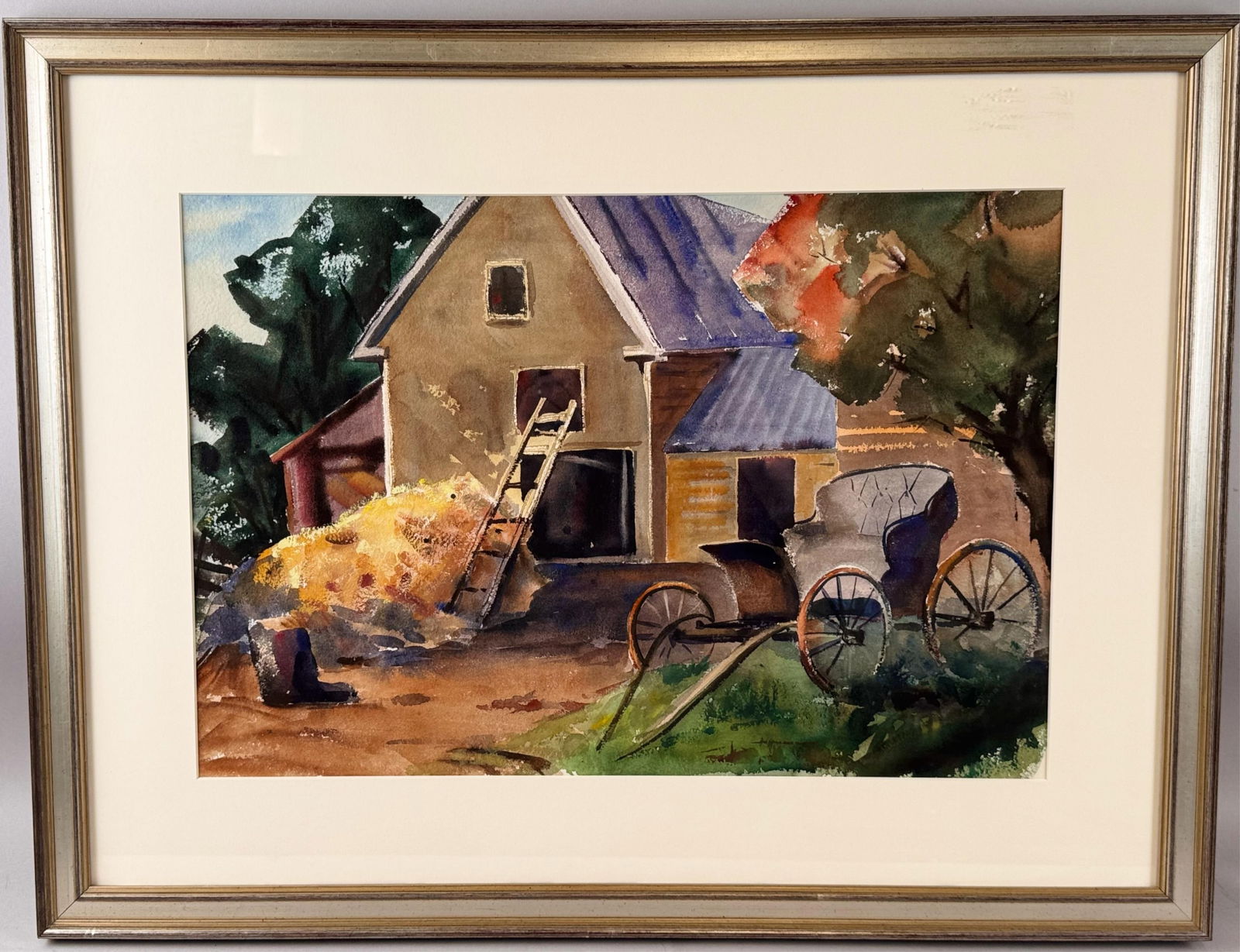MARY TAYLOR BRYAN (Massachusetts/Vermont/New Mexico, 1907-1978), "Hay Barn and Carriage"., (1 of 3)