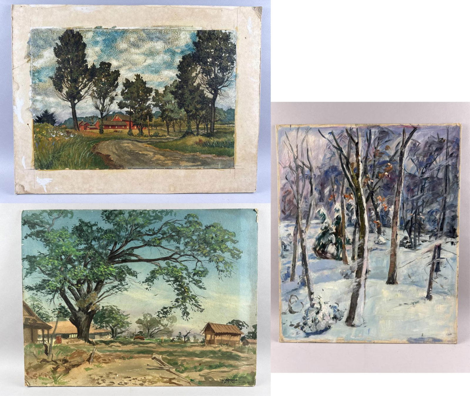JOSEPH PAUL DI GEMMA (New York, 1910-2005), Two landscapes, both signed "Di Gemma"., Oils on board,: JOSEPH PAUL DI GEMMANew York, 1910-2005Two landscapes, both signed "Di Gemma". Together with an unsigned winter scene.Oils on board, the largest 19.5" x 26". Unframed. Provenance:The Estate of Jim