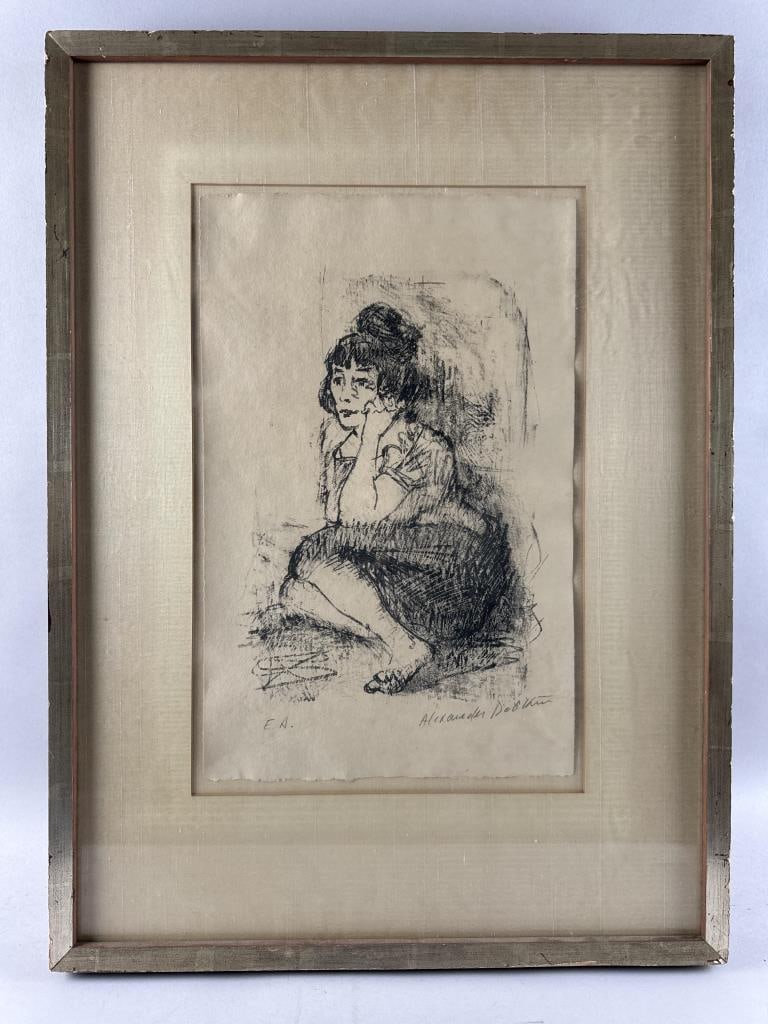 ALEXANDER DOBKIN (New York, 1908-1975), Portrait of a woman., Lithograph on paper, 19" x 12". Framed: ALEXANDER DOBKINNew York, 1908-1975Portrait of a woman. Signed in pencil lower right "Alexander Dobkin". Artist's proof.Lithograph on paper, 19" x 12". Framed 29.5" x 22".