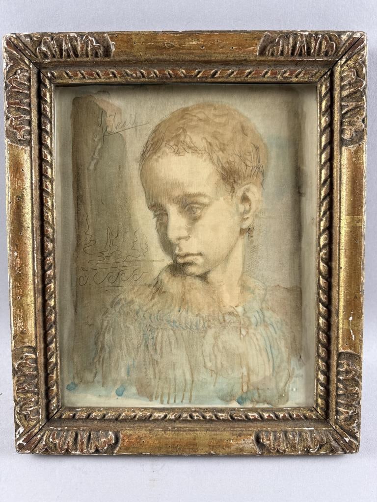 CONGER A. METCALF (Massachusetts/Iowa, 1914-1998), Portrait of a young girl., Mixed media on paper,: CONGER A. METCALFMassachusetts/Iowa, 1914-1998Portrait of a young girl. Signed upper left "Metcalf".Mixed media on paper, 9.75" x 7.5". Framed.