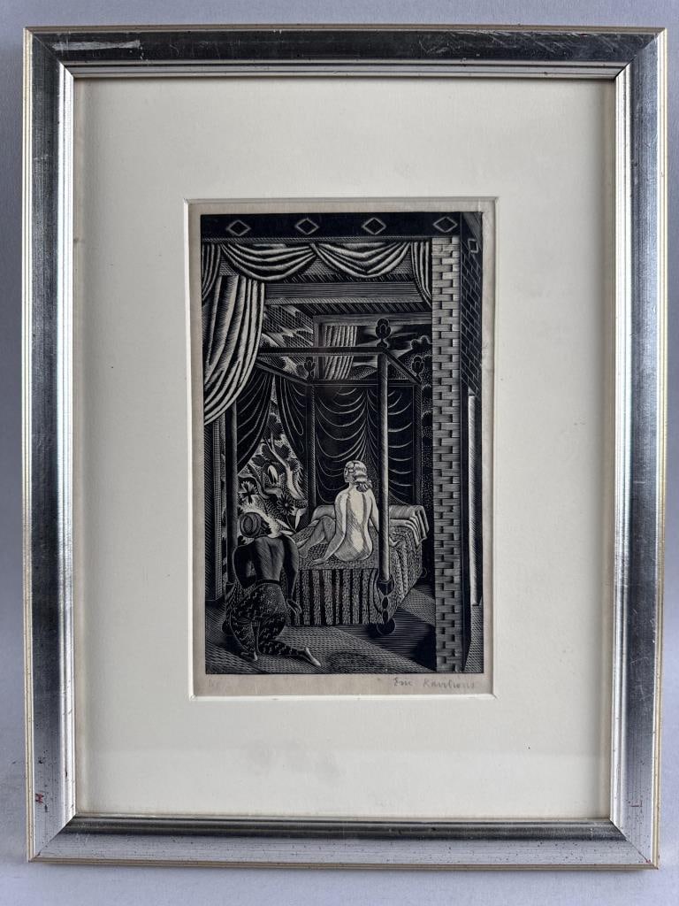 ERIC RAVILIOUS (Britain/Iceland, 1903-1942), "We will Leave this Paltry Land", 1933., Wood: ERIC RAVILIOUSBritain/Iceland, 1903-1942"We will Leave this Paltry Land", 1933. From The Famous Tragedy of the Rich Jew of Malta. Signed in pencil lower right.Wood engraving, 7" x 4.25". Framed 12.75"