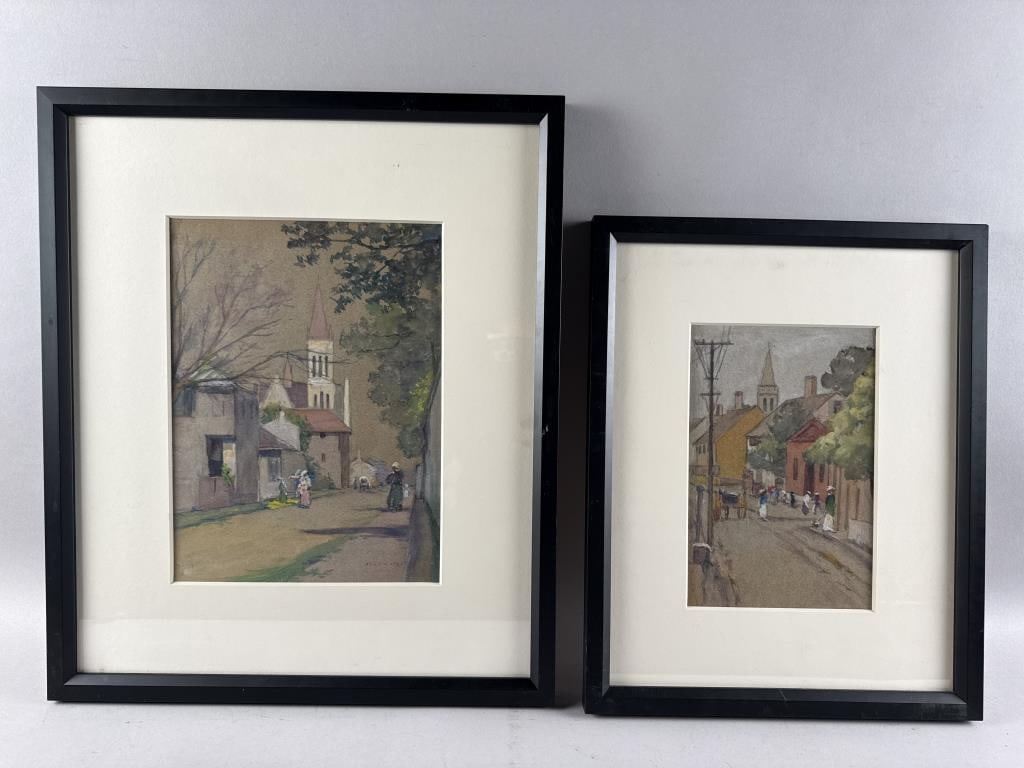 JESSIE BARROWS JONES (New York/Ohio, 1865-1944), Street scene, likely New Orleans., Watercolor and: JESSIE BARROWS JONESNew York/Ohio, 1865-1944Street scene, likely New Orleans. Signed lower right "Jessie Jones".Watercolor and gouache, 13" x 9.5" sight. Framed 21.5" x 18". Provenance:The Estate o