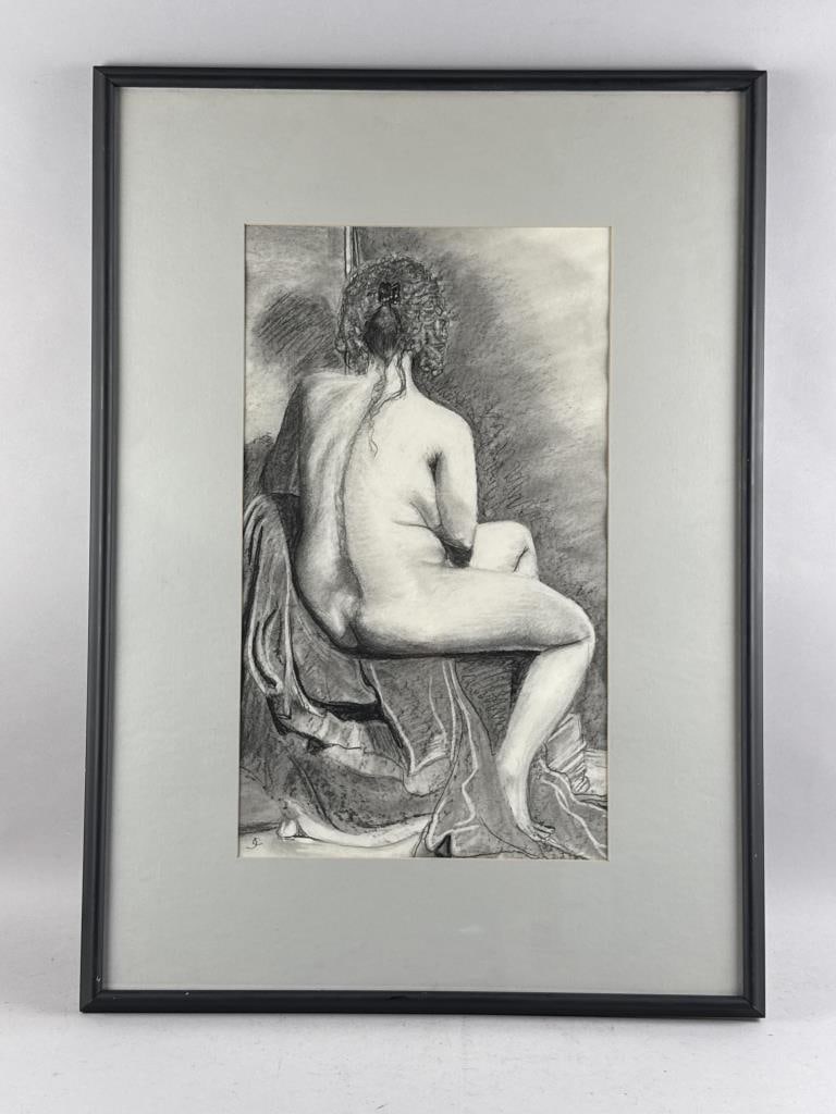 AMERICAN SCHOOL (Contemporary,), Study of a nude., Charcoal on paper, 23" x 14". Framed 35.5" x: AMERICAN SCHOOLContemporaryStudy of a nude. Signed "Jennifer Cabral" and dated 2012 verso.Charcoal on paper, 23" x 14". Framed 35.5" x 25.5".