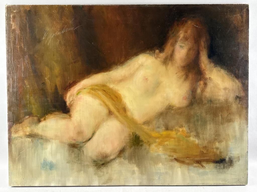 SAMUEL EDMUND OPPENHEIM (New York/Florida, 1901-1992), Nude on a couch., Oil on canvas, 30" x 40".: SAMUEL EDMUND OPPENHEIMNew York/Florida, 1901-1992Nude on a couch. Signed upper left "Oppenheim".Oil on canvas, 30" x 40". Unframed.