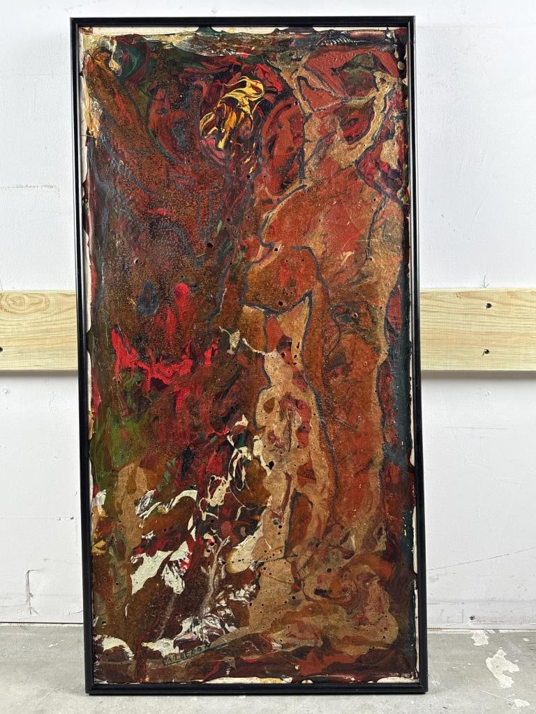 ENRIQUE CALDERON (Mid-20th Century,), "Concilio de Fantasmas"., Oil on canvas, 39.5" x 19.5". Framed (1 of 2)