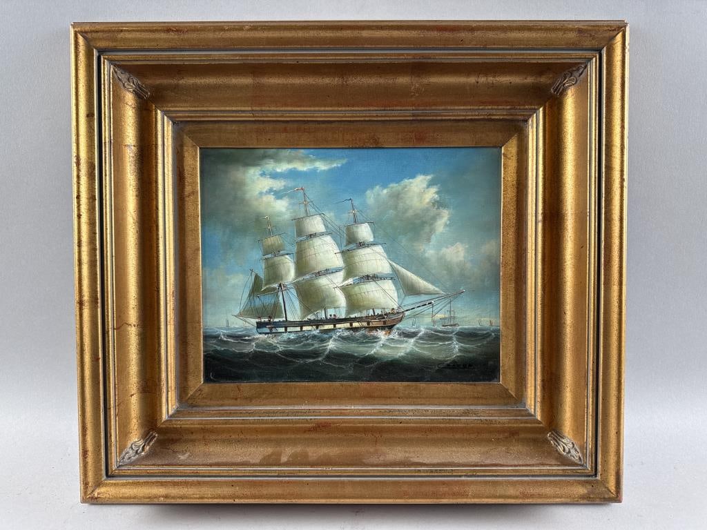 SHIP PORTRAIT Late 20th Century Oil on canvas, 8" x 10". Framed 15" x 17". (1 of 3)