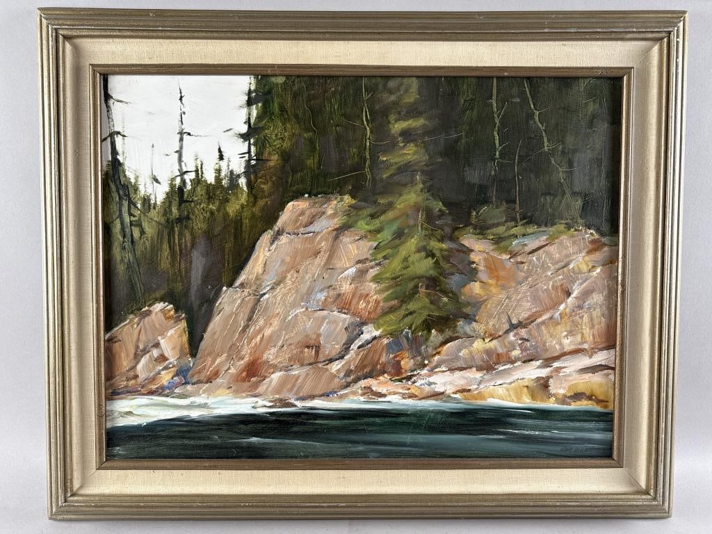 EDWARD H. HARRIGAN (Massachusetts, 1910-1987), Rocky coastal scene, possibly Maine., Oil on: EDWARD H. HARRIGANMassachusetts, 1910-1987Rocky coastal scene, possibly Maine. Signed lower right "Harrigan".Oil on masonite, 18" x 24". Framed 24" x 30".