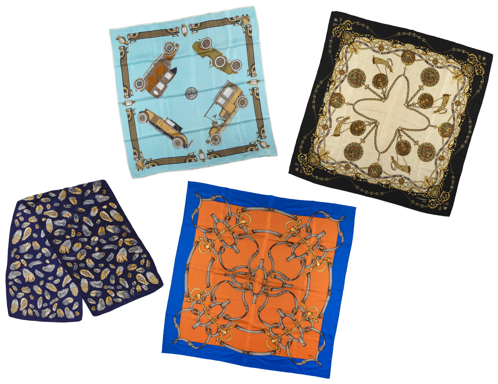 FOUR SILK SCARVES Late 20th/Early 21st Century Lengths to approx. 54". (1 of 5)