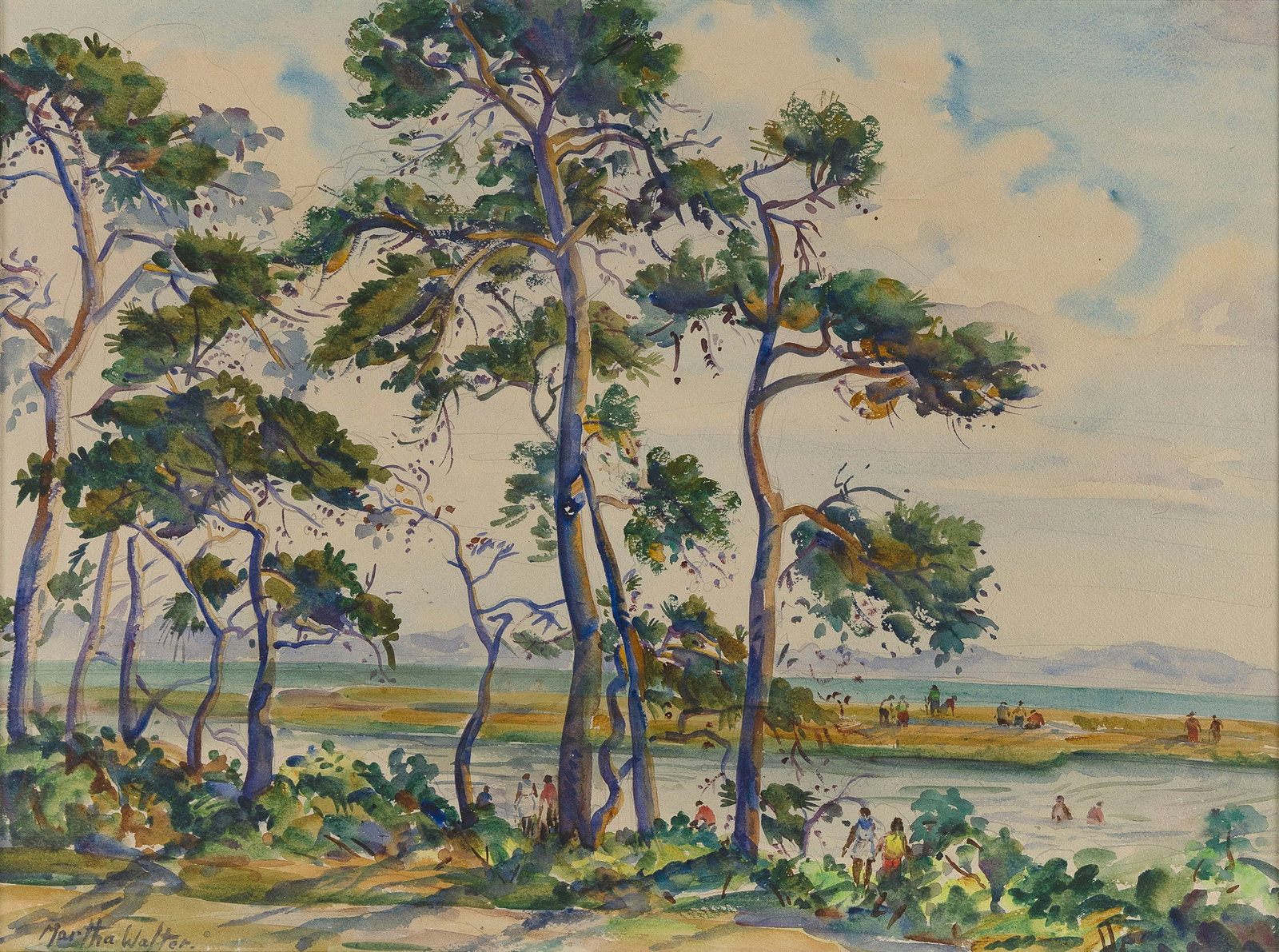 MARTHA WALTER (Massachusetts/Pennsylvania/France, 1875-1976), Wooded beach scene., Watercolor on (1 of 3)