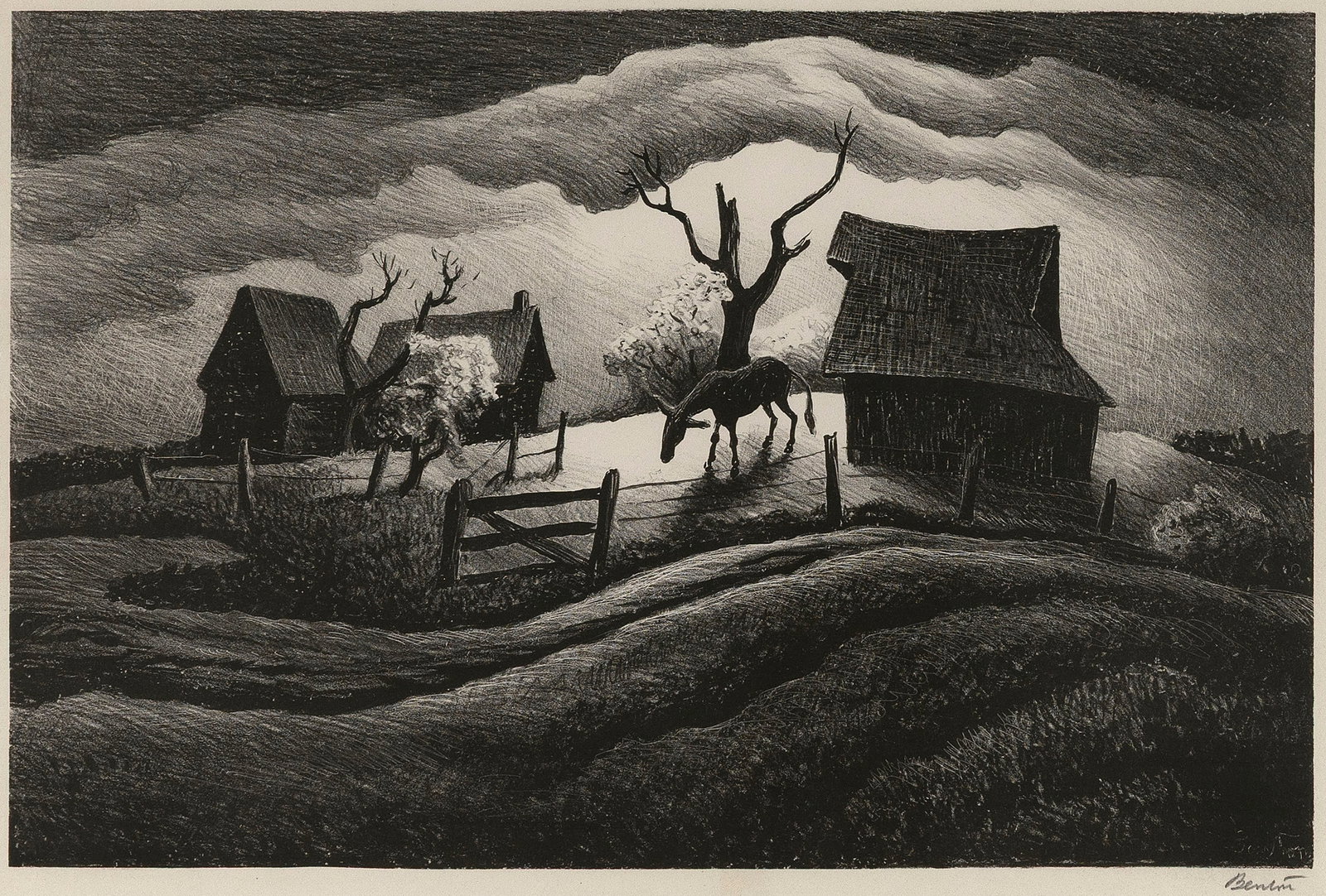 THOMAS HART BENTON (Missouri/Massachusetts, 1889-1975), "Rainy Day", 1938., Lithograph, 13.5" x (1 of 3)