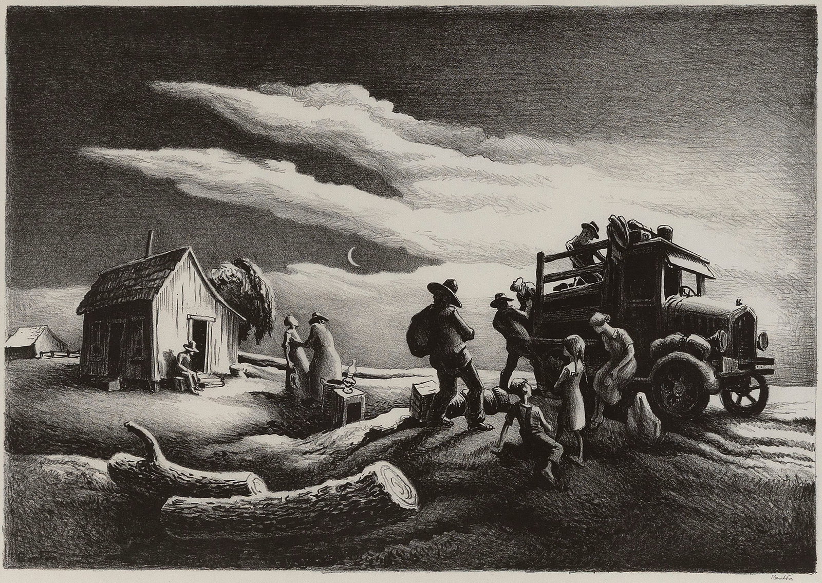 THOMAS HART BENTON (Missouri/Massachusetts, 1889-1975), "Departure of the Joads", 1939, Lithograph, (1 of 3)