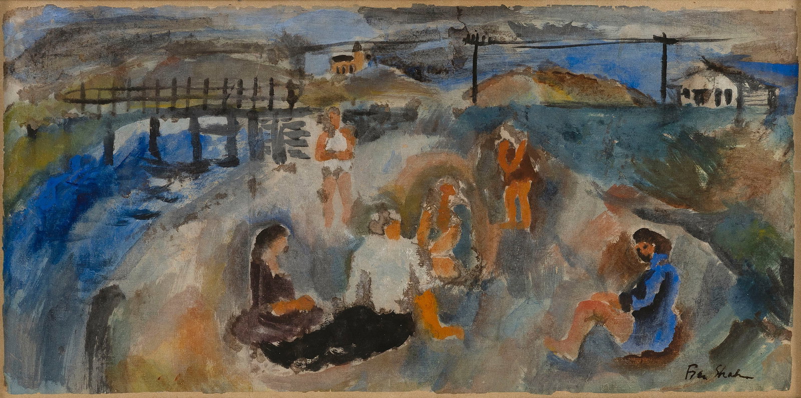 BEN SHAHN (New York, 1898-1969), Bathers at Pamet Harbor, Truro, Massachusetts., Watercolor and (1 of 3)
