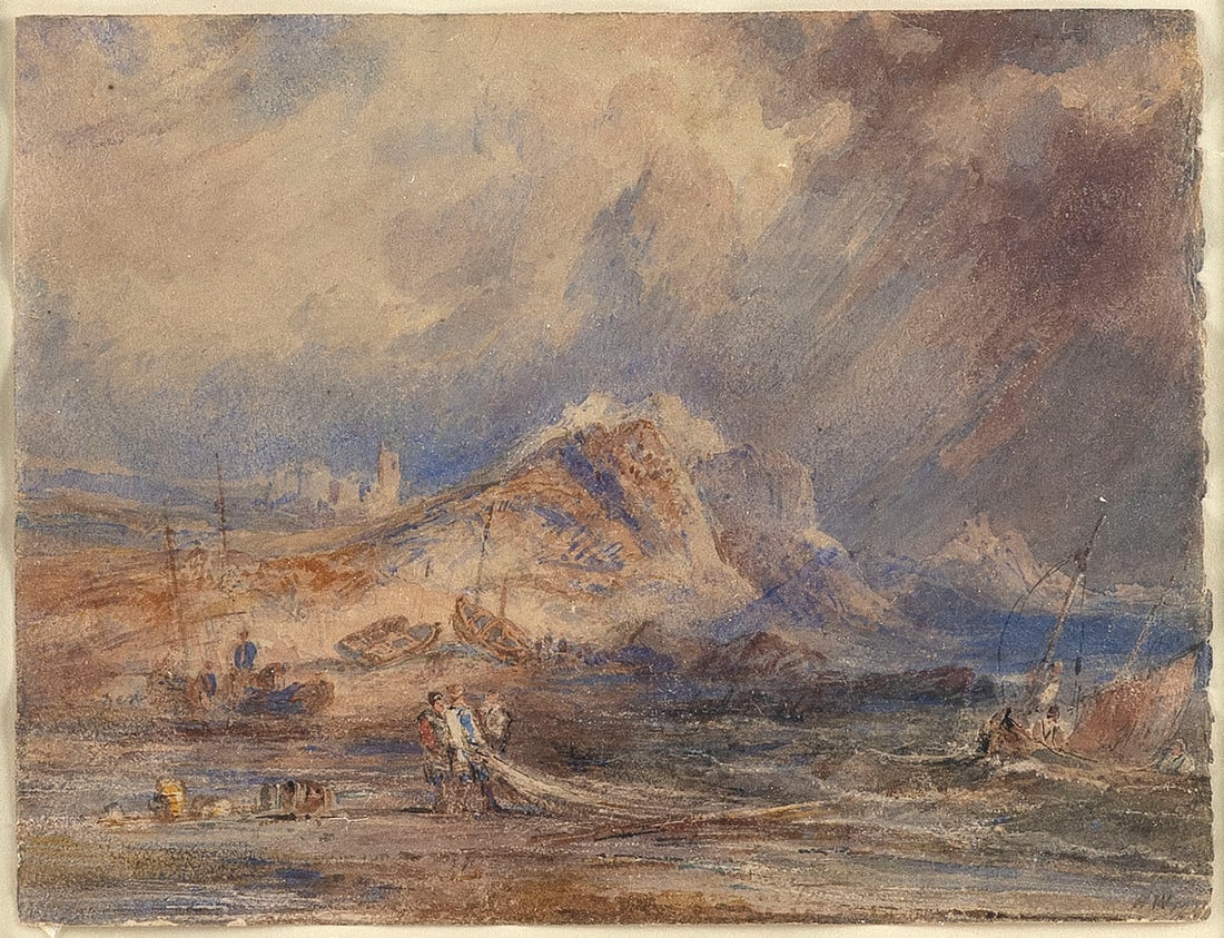 HENRY CLARENCE WHAITE (United Kingdom, 1828-1912), Coastal fishing., Watercolor on cream wove paper, (1 of 3)