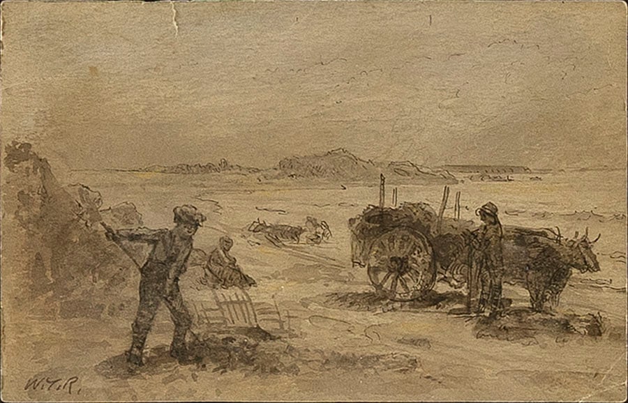 WILLIAM TROST RICHARDS (Pennsylvania/Rhode Island, 1833-1905), Gathering kelp., Ink, wash and (1 of 3)