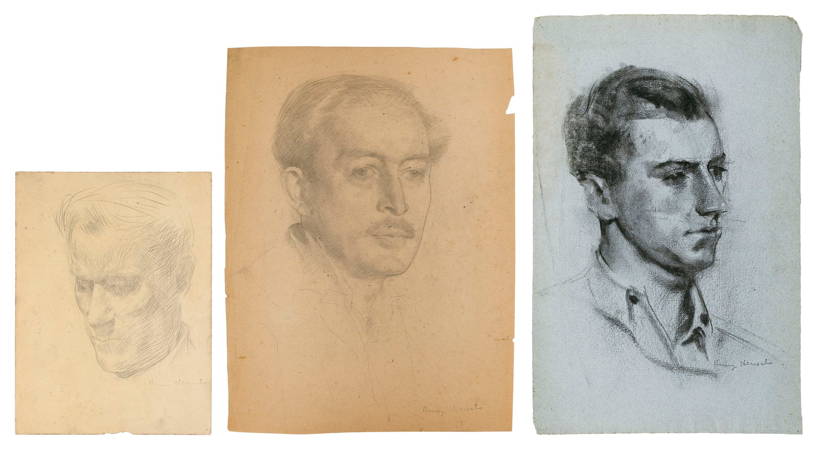 HENRY HENSCHE (Massachusetts/Louisiana/Germany, 1899-1992), Three male portrait sketches (1 of 1)
