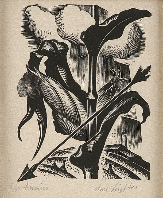 CLARE VERONICA HOPE LEIGHTON (Connecticut/United Kingdom, 1898-1989), "America"., Woodcut, 4.75" x (1 of 3)