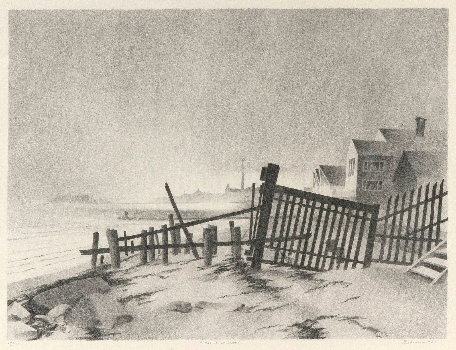 WILLIAM BEHNKEN (New York, 1943-), "Seasons of Mist", 1987., Lithograph,13.75" x 18". Framed 21.25" (1 of 3)