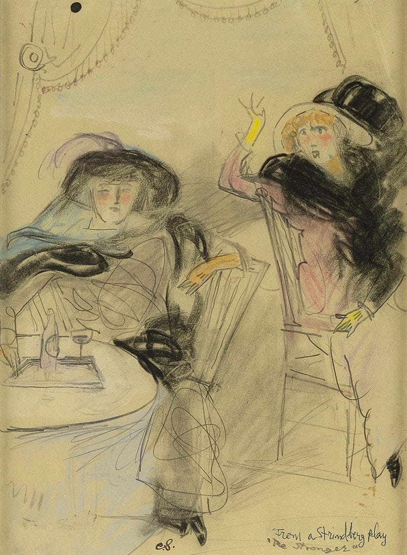 CARL SPRINCHORN (New York/Maine/Sweden, 1887-1971), "The Stronger"., Mixed media on paper, 10.5" x: CARL SPRINCHORNNew York/Maine/Sweden, 1887-1971"The Stronger". Initialed lower center "C.S.". Inscribed in ink lower right "From a Strindberg play" and in pencil "The Stronger". "The Stronger" is an 1