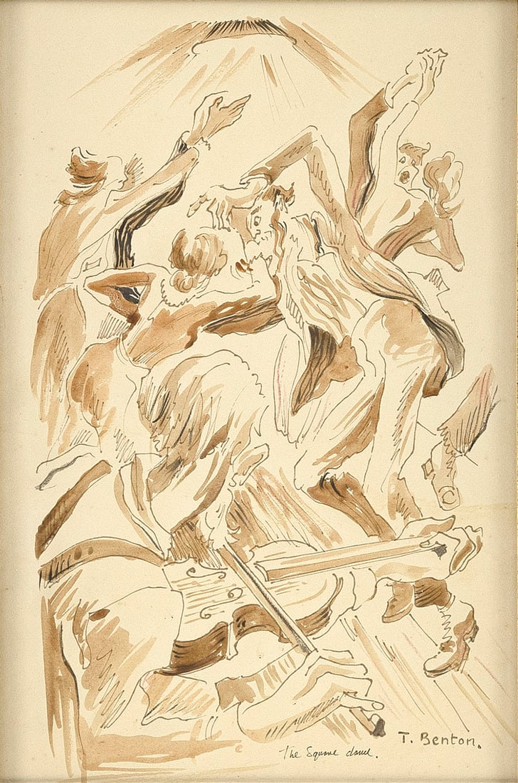 THOMAS HART BENTON (Missouri/Massachusetts, 1889-1975), "Square Dance"., Watercolor and wash, 15" x (1 of 3)