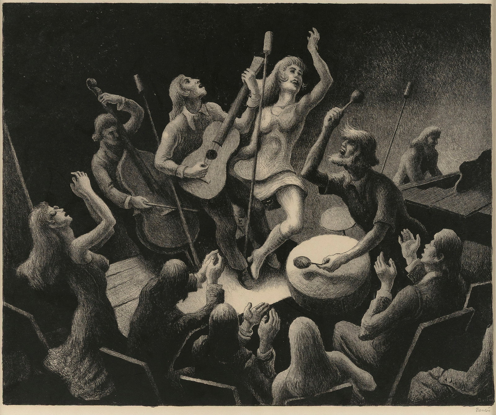 THOMAS HART BENTON (Missouri/Massachusetts, 1889-1975), "Youth Music", 1974., Lithograph, 20.5" x: THOMAS HART BENTONMissouri/Massachusetts, 1889-1975"Youth Music", 1974. Published by Associated American Artists, New York. Edition of 250. Signed in pencil lower right. A very good, dark and crisp im