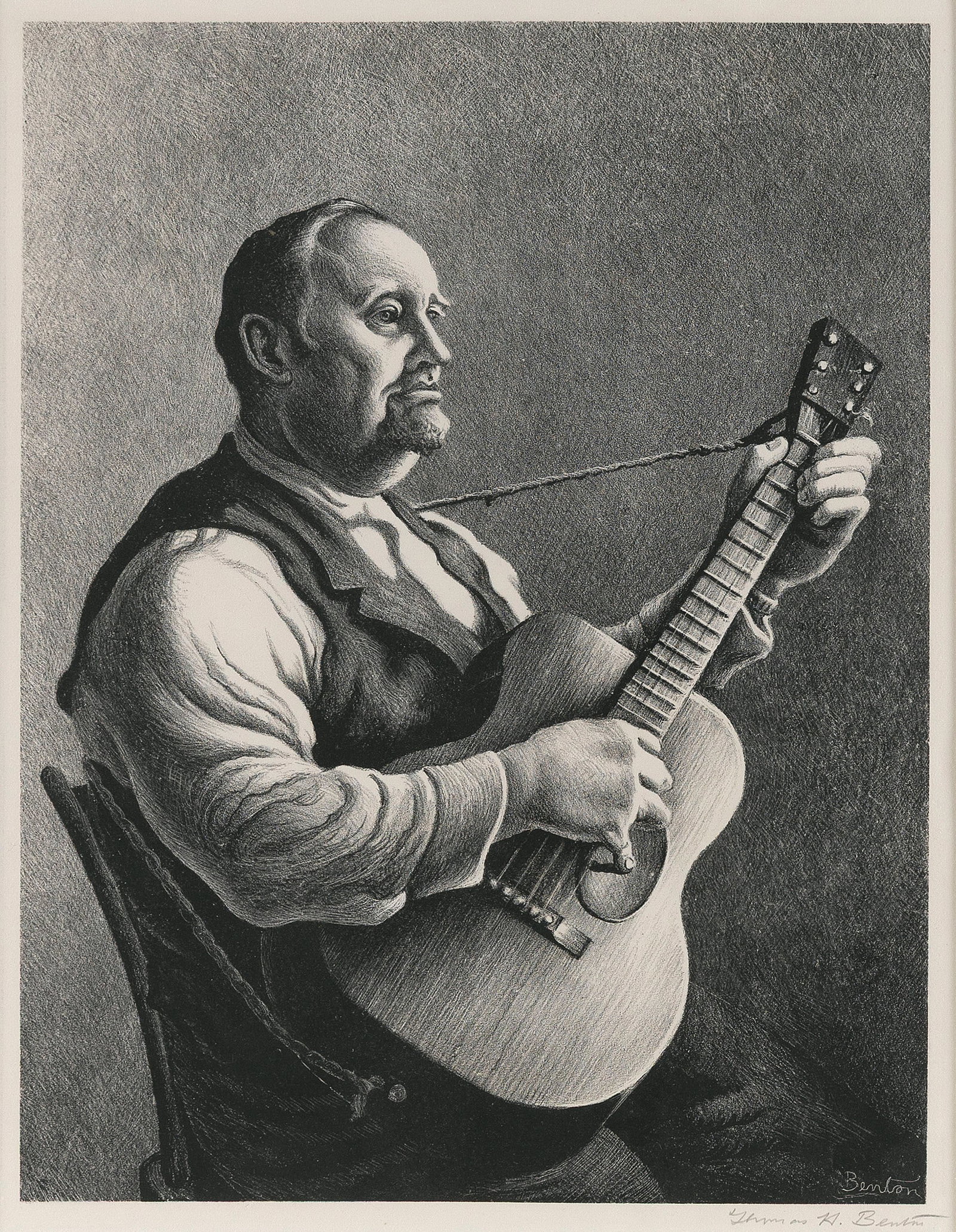 THOMAS HART BENTON (Missouri/Massachusetts, 1889-1975), "The Hymn Singer", 1950., Lithograph, 12.5" (1 of 3)