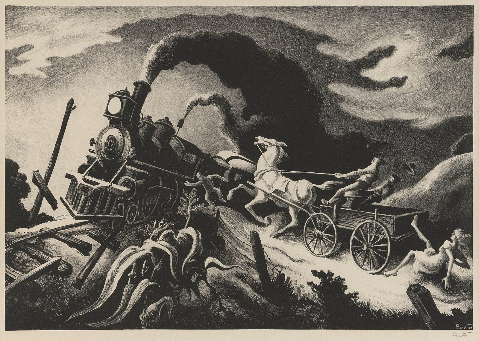 THOMAS HART BENTON (Missouri/Massachusetts, 1889-1975), "Wreck of the 'Ole 97", 1944., Lithograph, (1 of 3)