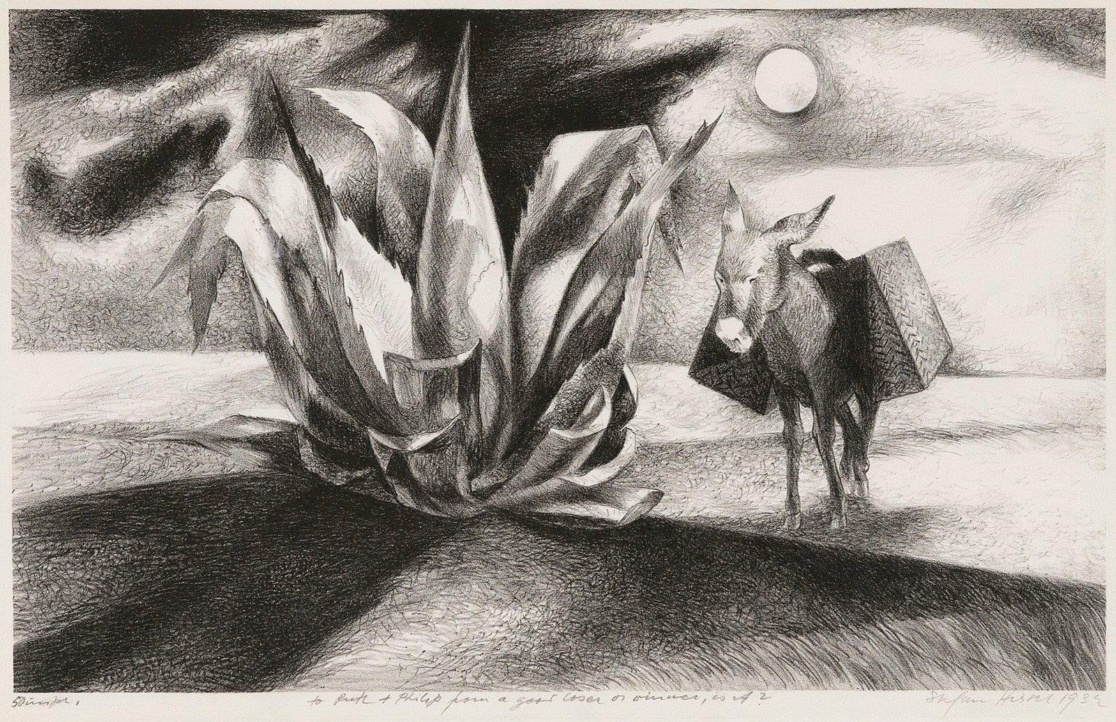 STEFAN HIRSCH (New York, 1899-1964), "The Lonely Donkey", 1932., Lithograph, 8.25" x 13". Framed (1 of 3)