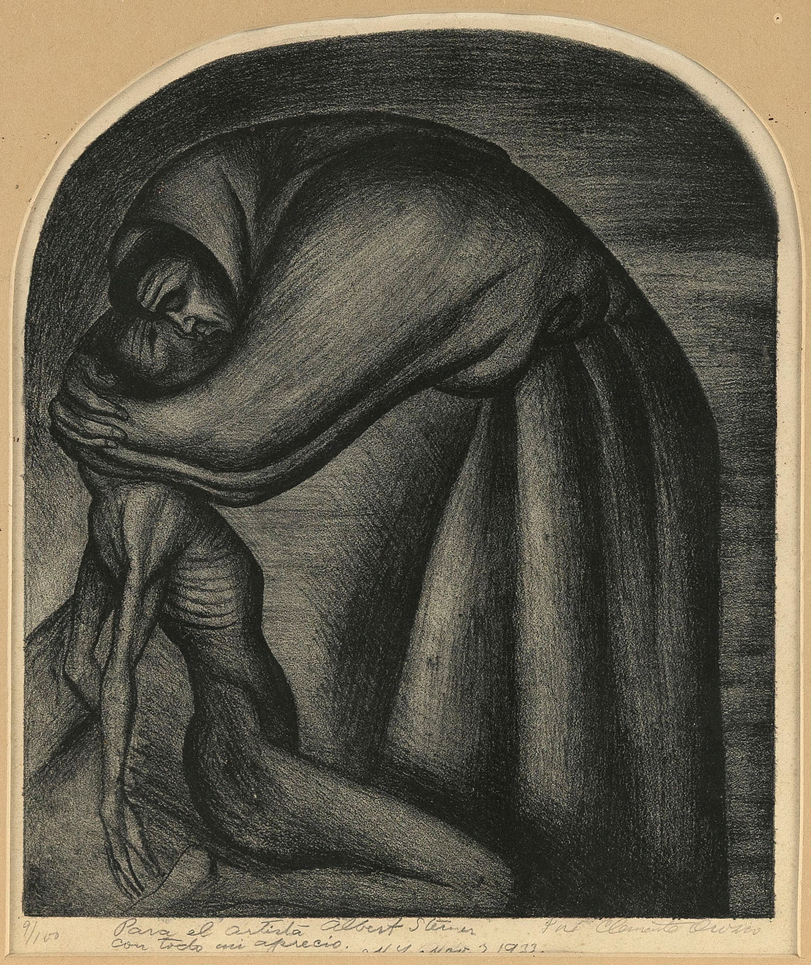 JOSE CLEMENTE OROZCO (Mexico, 1883-1949), "The Franciscan and the Indian", 1926., Lithograph, 12.5": JOSE CLEMENTE OROZCOMexico, 1883-1949"The Franciscan and the Indian", 1926. Published by Delphic Studios, New York. Signed, numbered 9/100 and dedicated "Para el artista Albert Sterner con todo mi apr