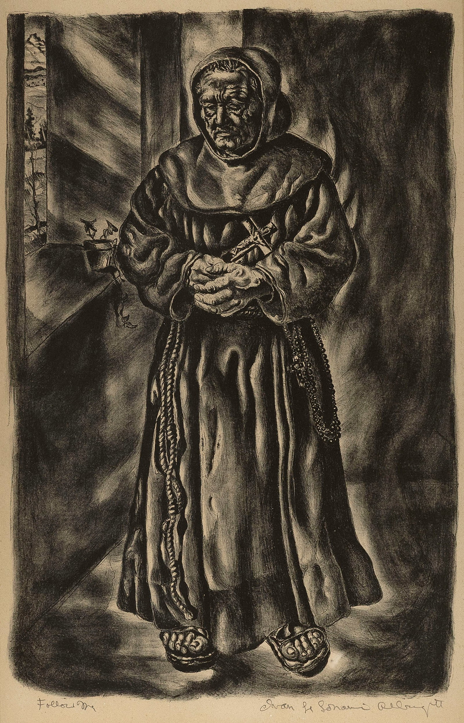 IVAN LE LORRAINE ALBRIGHT (Illinois, 1897-1983), "Follow Me", 1949., Lithograph, 13.75" x 8.5".: IVAN LE LORRAINE ALBRIGHTIllinois, 1897-1983"Follow Me", 1949. Signed "Ivan Le Lorraine Albright" and titled lower margin.Lithograph, 13.75" x 8.5". Framed 20" x 14.25".