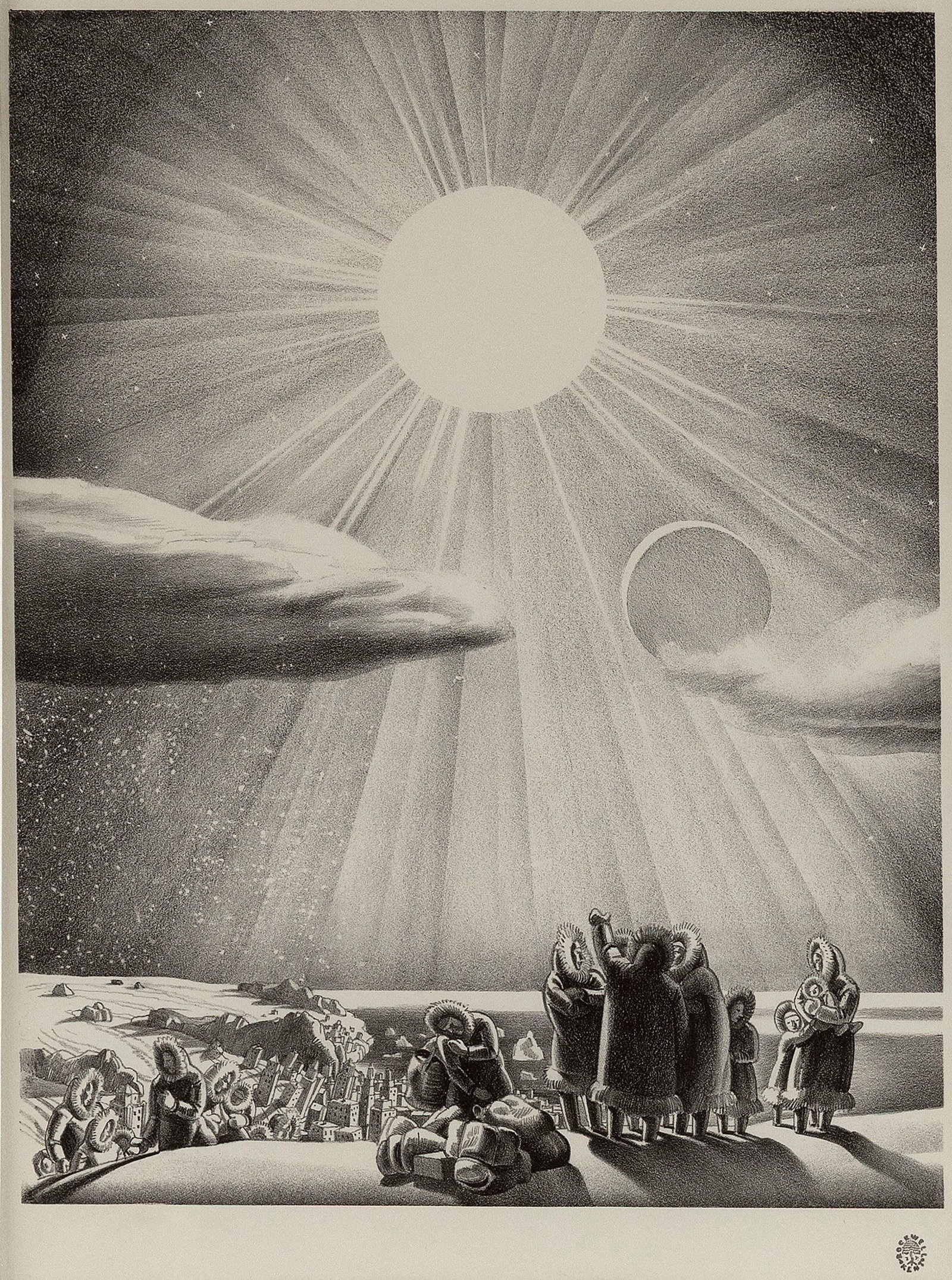 ROCKWELL KENT (New York, 1882-1971), "Solar Fade-Out", 1937., Lithograph, 13" x 10". Framed 21" x: ROCKWELL KENTNew York, 1882-1971"Solar Fade-Out", 1937. Commissioned by Life magazine to illustrate an article on the Hayden Planetarium in their November 1, 1937 issue. Estate stamped lower right. Jo