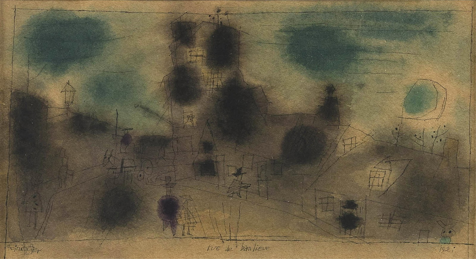 LYONEL CHARLES ADRIAN FEININGER (New York/California, 1871-1956), "Rue de banlieue [sic]"., Pen and (1 of 3)